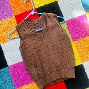 Brown Cable Knit V-Neck Sweater Vest